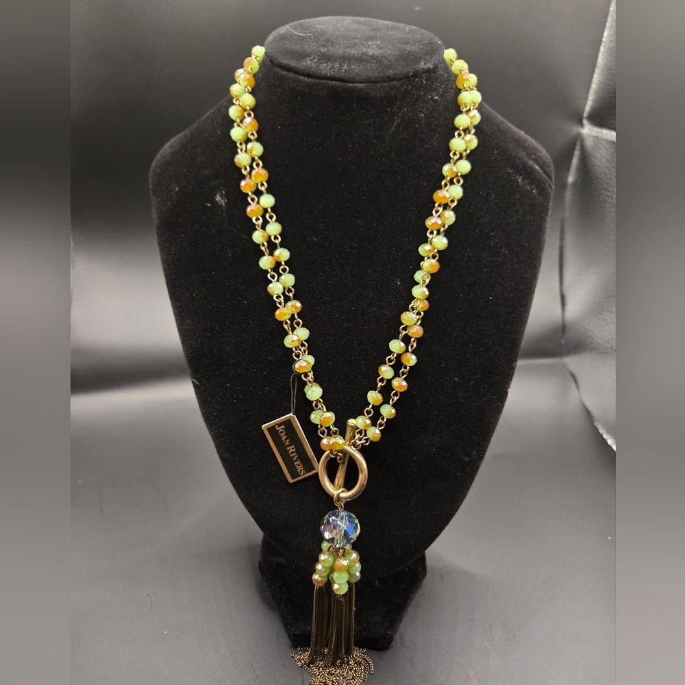 NWT Joan Rivers Beaded Tassel Necklace – Gold Tone Statement Jewelry